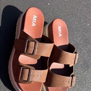 MIA Chestnut Double Buckle Sandals
